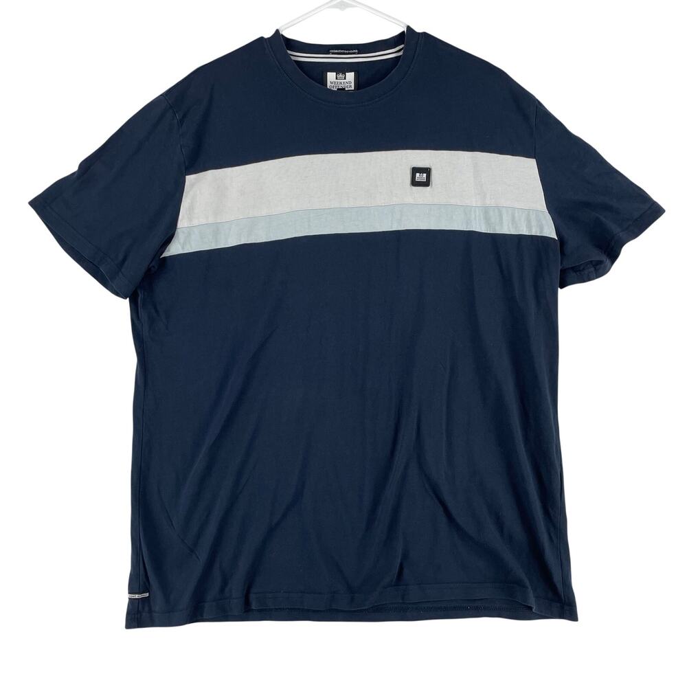Weekend Offender Mens T-Shirt 2XL Navy Color Block Chest Stripe